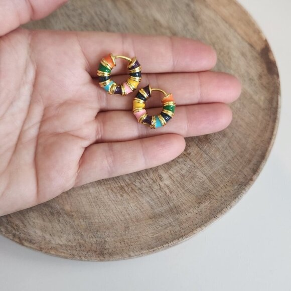 Minimalist Gold Jewelry Bundle & Save- Colorful Small Hoop Earrings. New - Picture 6 of 8